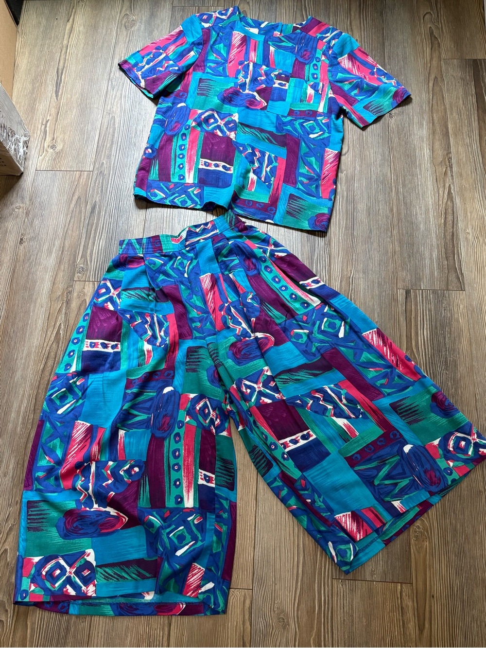 Vintage 80s 90s Worthington Matching Set Culottes Blouse Jewel Tone XS S 6